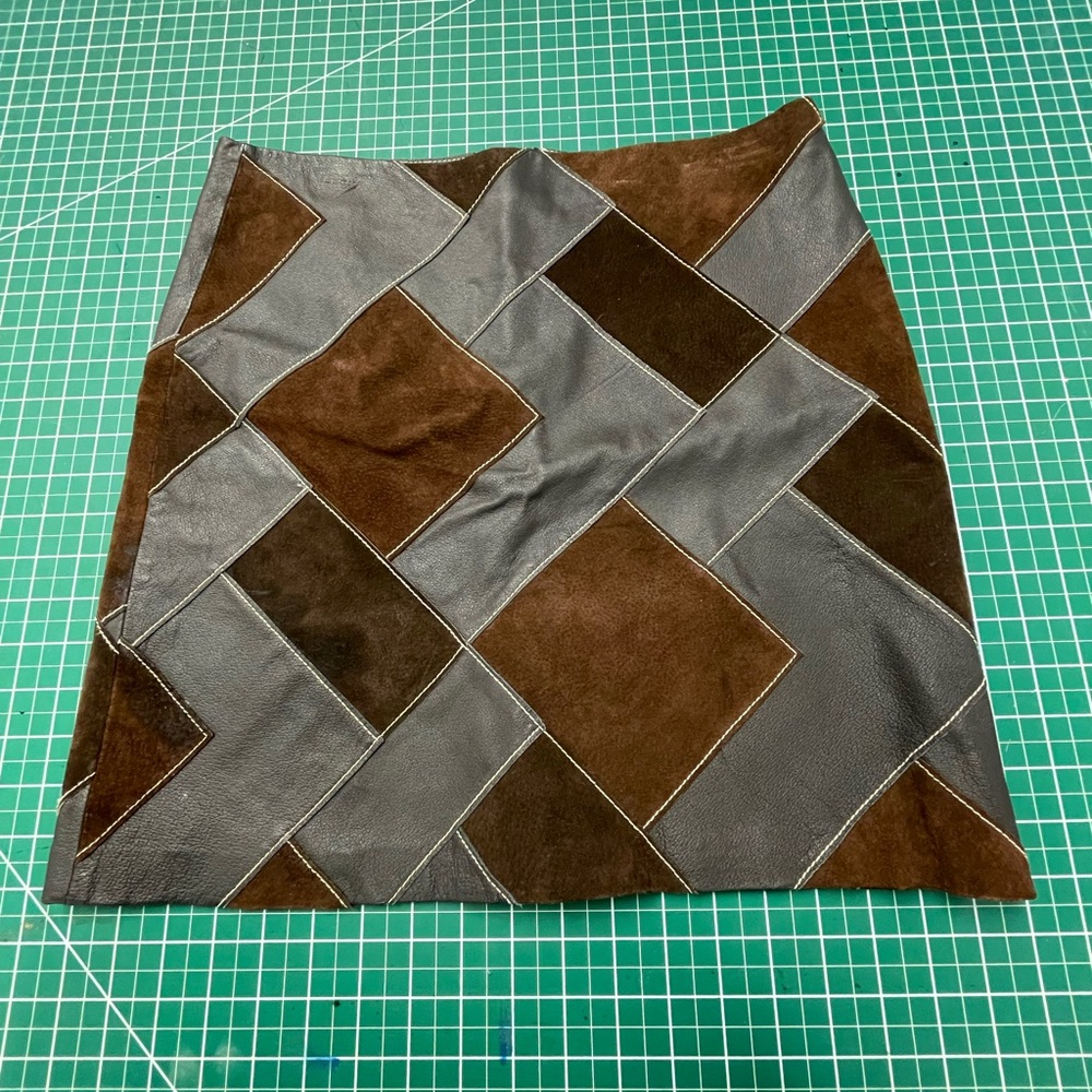 Vintage leather and suede patchwork mini skirt